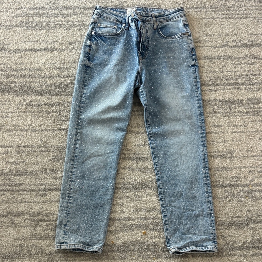 Pilcro Light Blue Crystal Studded Ankle Straight Leg Jeans